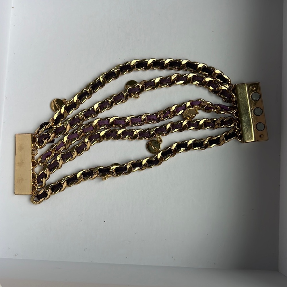 Vintage 7 Stacked Bangles Chain Leather Wide Cuff Bracelet